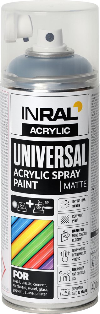 Aerozoliniai dažai INRAL ACRYLIC UNIVERSAL, 400 ml, antracito pilka, matinė, RAL7016
