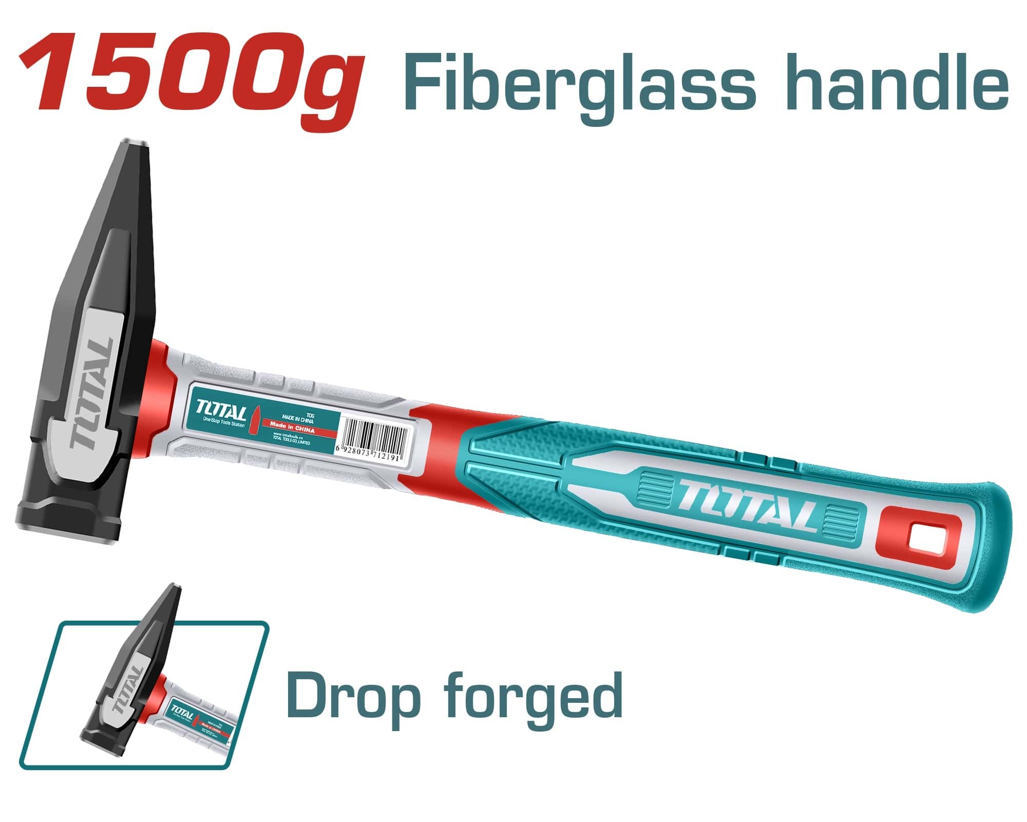 Plaktukas TOTAL, stiklo pluošto rankena, 45CS, 1,5 kg, THMH621500
