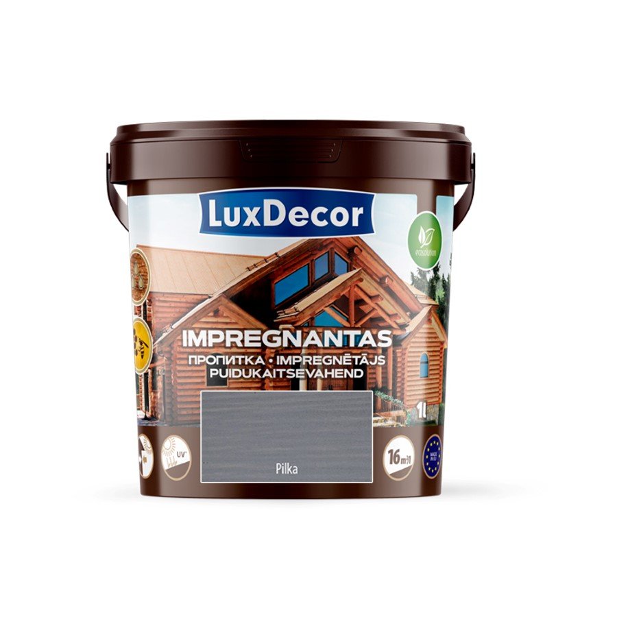 Impregnantas medienai LUXDECOR, (10) pilkas, laukui ir vidui, 1 l
