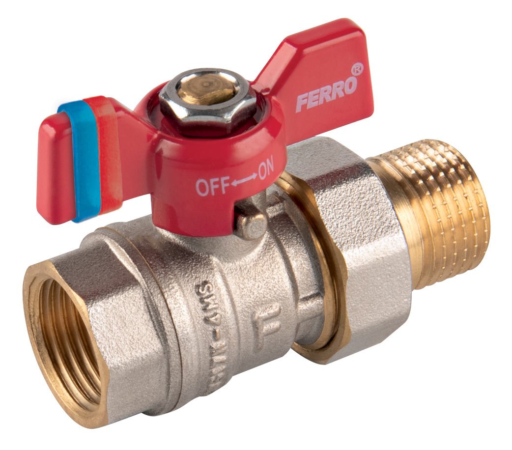 Rutulinis ventilis FERRO Comfort, trumpa rankena, vidus-išorės, su išardoma jungtimi, 3/4 "