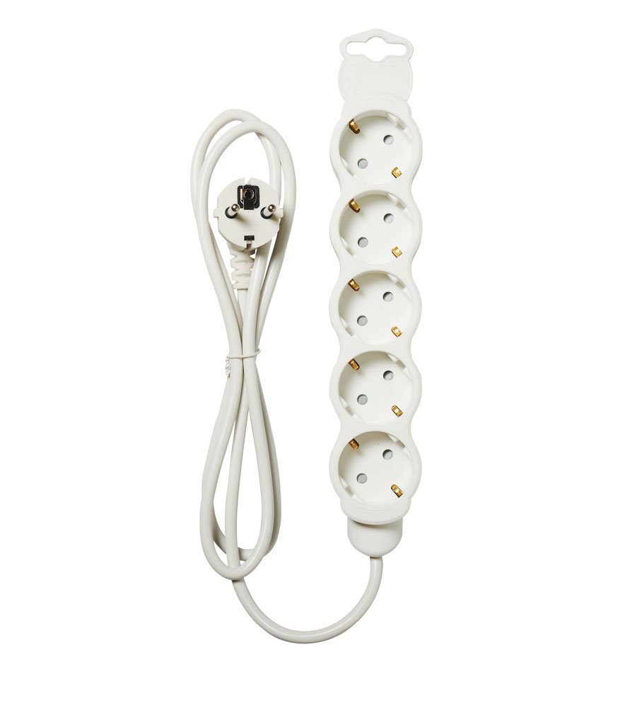 Ilgiklis ORRO 53134, 5 vietų, 3x1,5, su įžeminimu, be jungiklio, spl. balta, 3 m