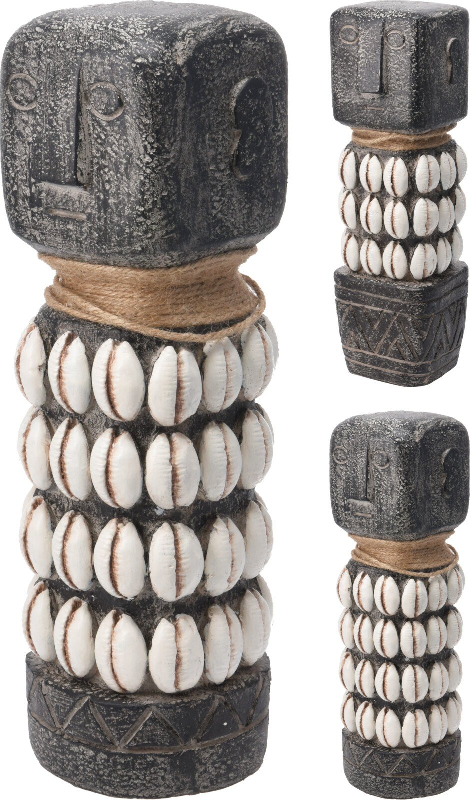 Sodo dekoracija ETNIC, juodos sp., su kriauklėmis, 11 x 11 x 34 cm.