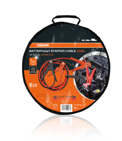 Laidai akumuliatoriaus užvedimui OSRAM, 6/12V, 300Amp, 3m, tinka automobiliams su 3,5L ir silpnesniais varikliais