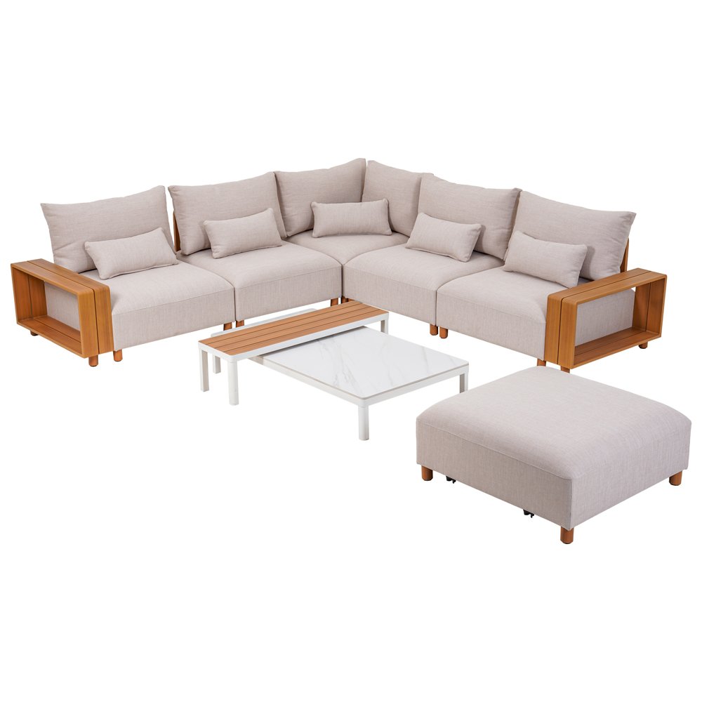 Lauko baldų komplektas ESTI ESTA Kalem, stalas 140 x 80 x 25 cm, suolas 120 x 34 x 30 cm, kampas, foteliai