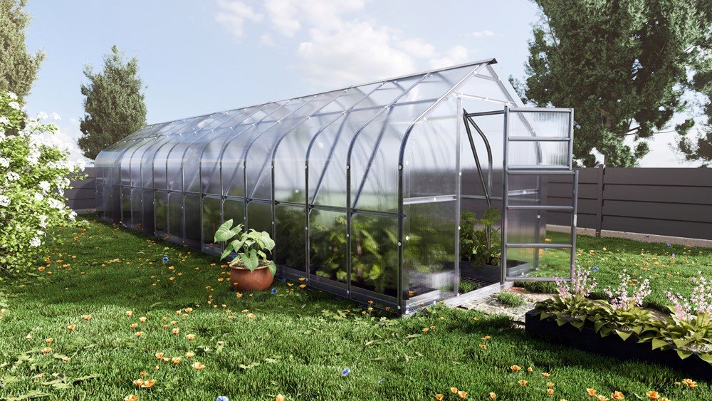 Šiltnamis KLASIKA Standart, 30 m2, su pamatu ir 4 mm polikarbonatinė danga, 2,5 x 12 m, lašo formos