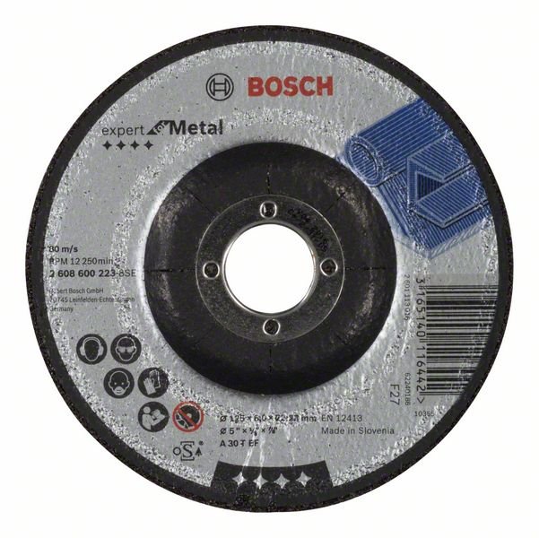 Lenktas rupiojo šlifavimo diskas BOSCH A 30 T BF, 125 mm, 6,0 mm 125x22x6 mm, metalui