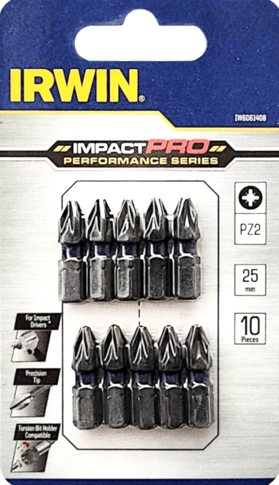 Smūginiai sukimo antgaliai IRWIN Impact Pro, 25 mm, 10 x PZ2