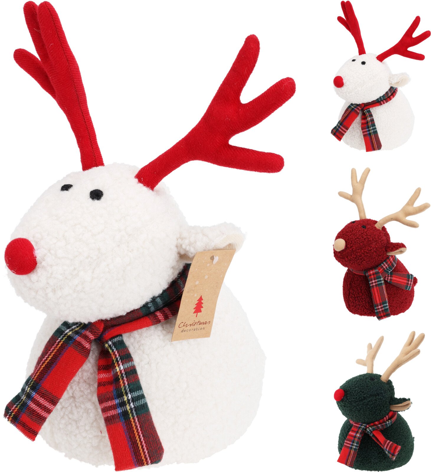 Kalėdinė dekoracija Elnias, 3 skirtingos spalvos: balta/žalia/raudona, 18 x 13 x 22 cm