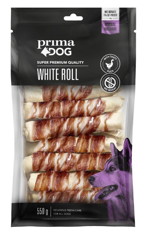 Skanėstas šunims PRIMADOG, baltas suktinis su antiena, 13cm, 15vnt, 550g