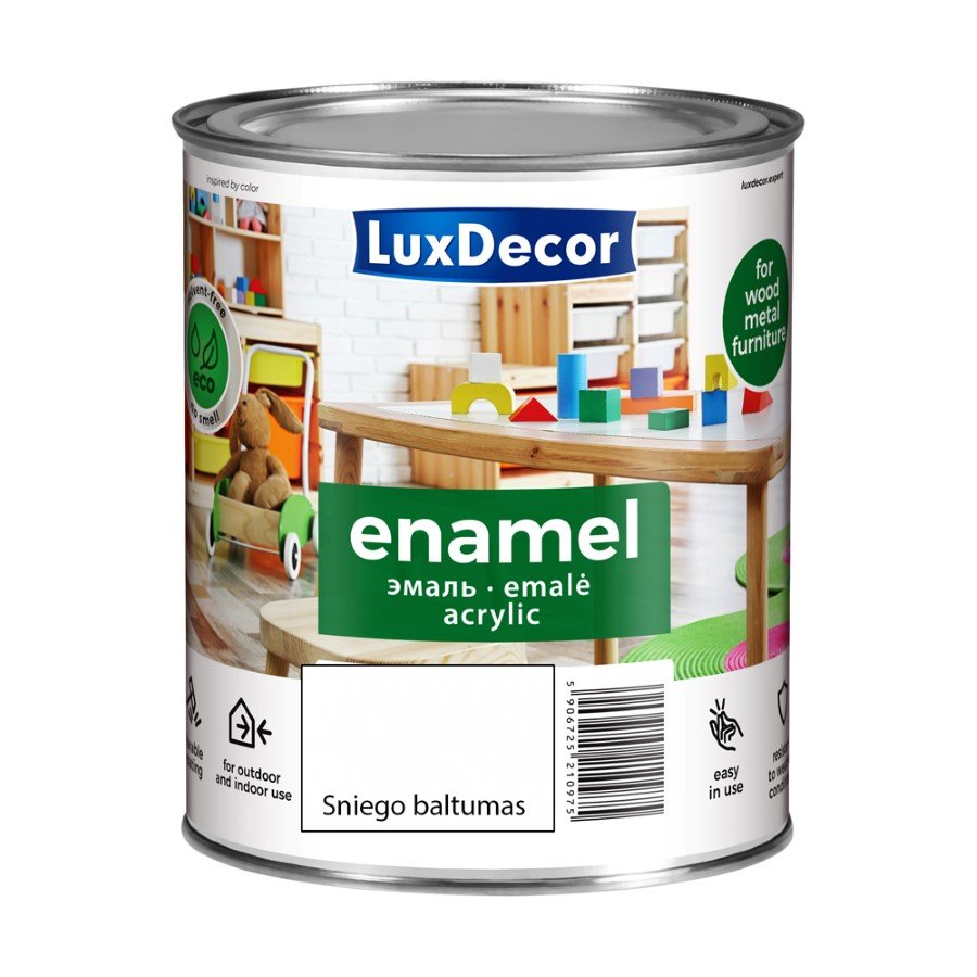 Universali akrilinė emalė LUXDECOR, 0,75 l, (01) sniego baltumo spalvos, matinis, skiedžiamas vandeniu