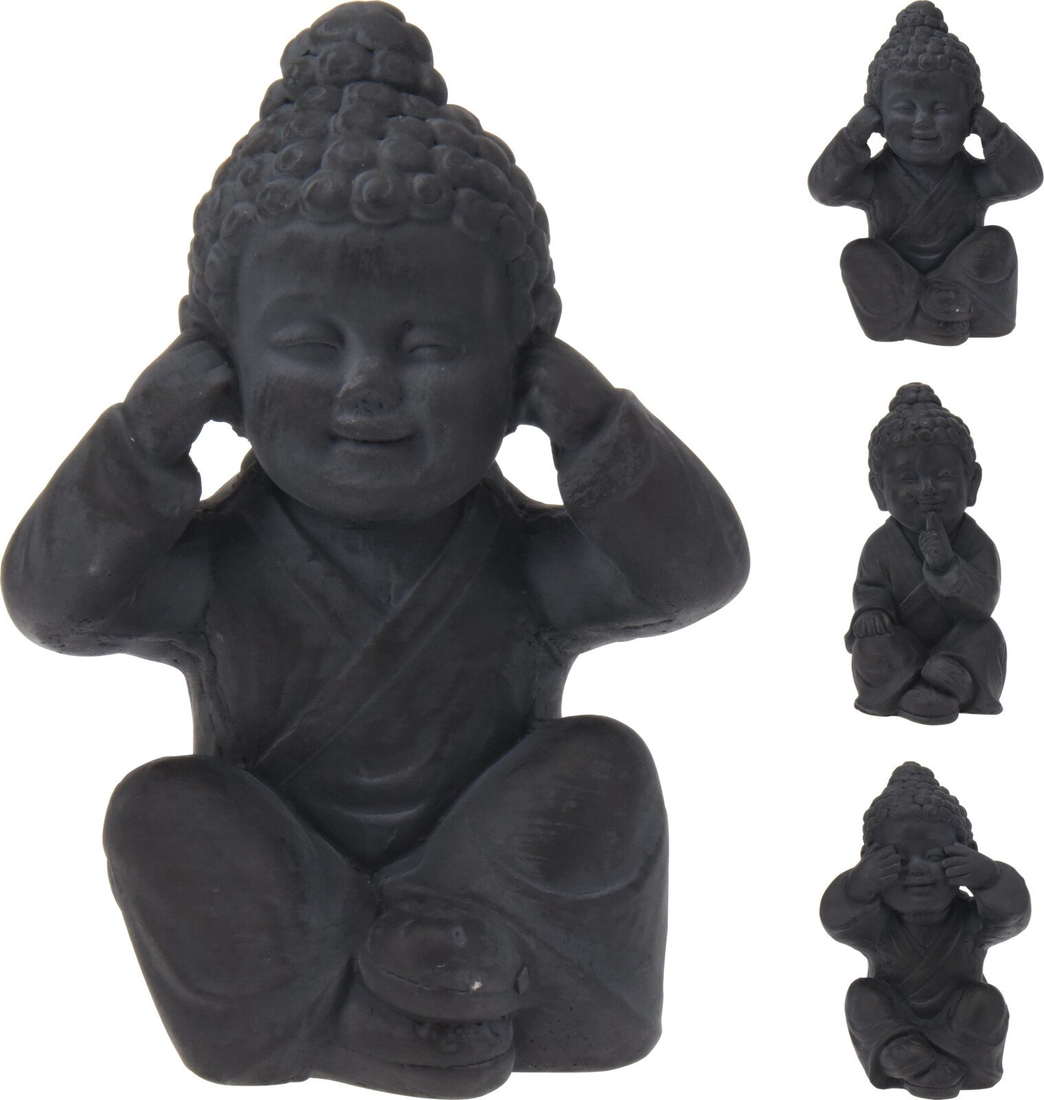 Sodo dekoracija BUDDHA, cementinė, 3 skirtingų dizainų, pilkos sp., 12,5 x 10 x 17 cm.