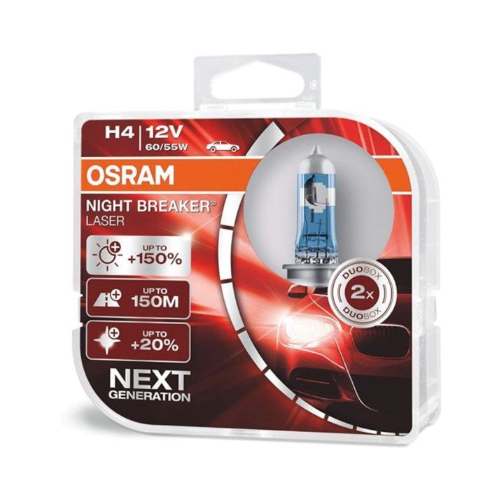 Automobilinė lemputė OSRAM, Night Breaker SIilver +100%, H4 60/55W/12V P43T, 2vnt