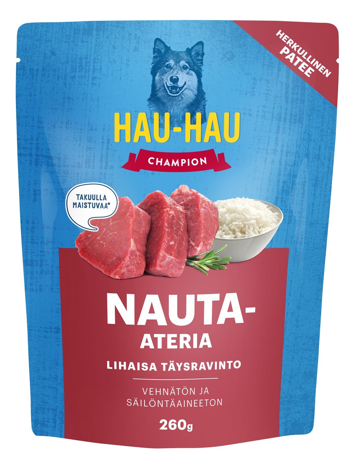 Konservuotas šunų ėdalas HAU-HAU CHAMPION, su jautiena, 260g