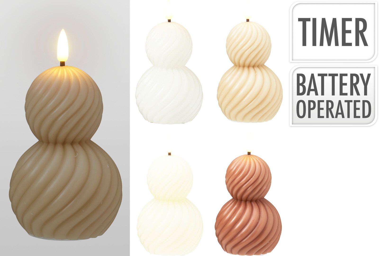 LED žvakė, 8 x 8 x 12,2 cm, 4 skirtingos sp., be baterijų