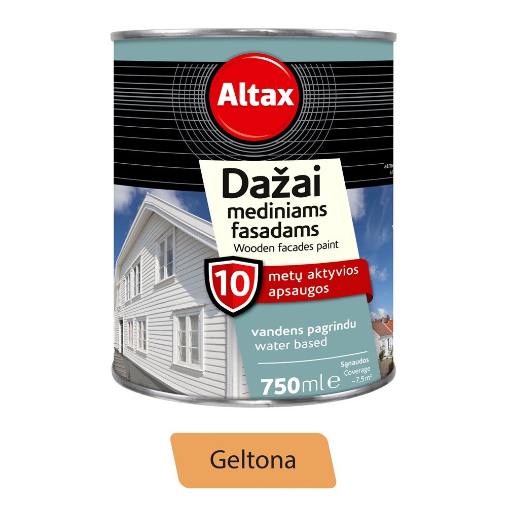Vandeniniai dažai ALTAX, mediniams fasadams, geltoni, 0,75 l