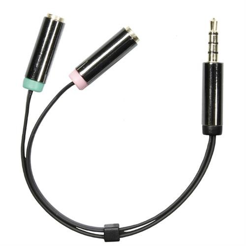 Adapteris DELTACO Aud-201, 3.5 mm 4pin M - 2 x 3.5 mm 3pin F, 0,1 m, lankstus, juodos sp.