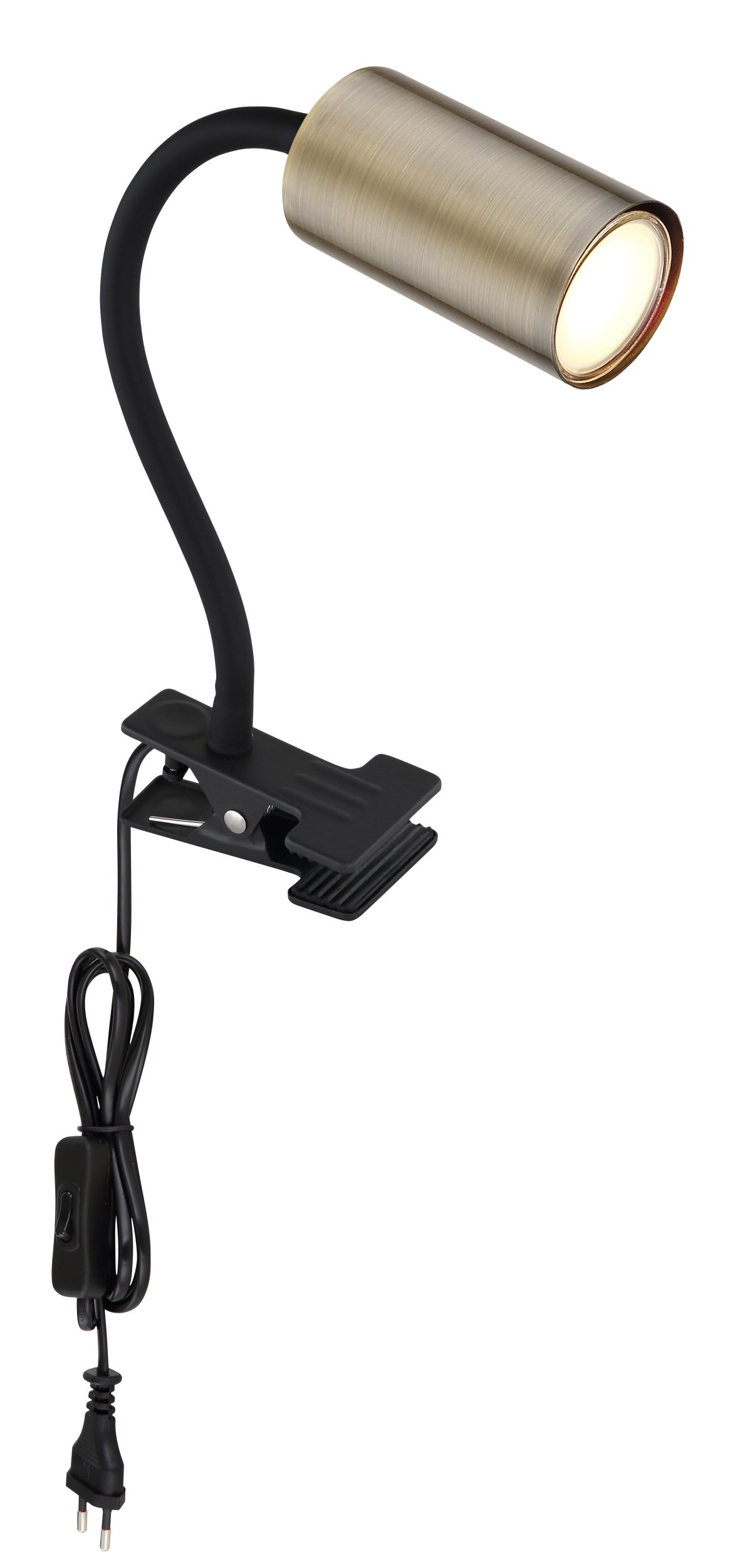 Kryptinis šviestuvas GLOBO Robby, GU10, 1x25W, 230V, su jung. 1,5m laidas, metalinis, matinės juodos, antikvar. žalvario sp., 100x415x290 mm, 57911KM