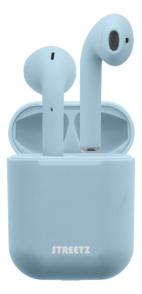 Įkraunamos belaidės ausinės STREETZ TWS-0005, Bluetooth 5, įkrovimo dėklas 300 mAh, mėlynos sp.