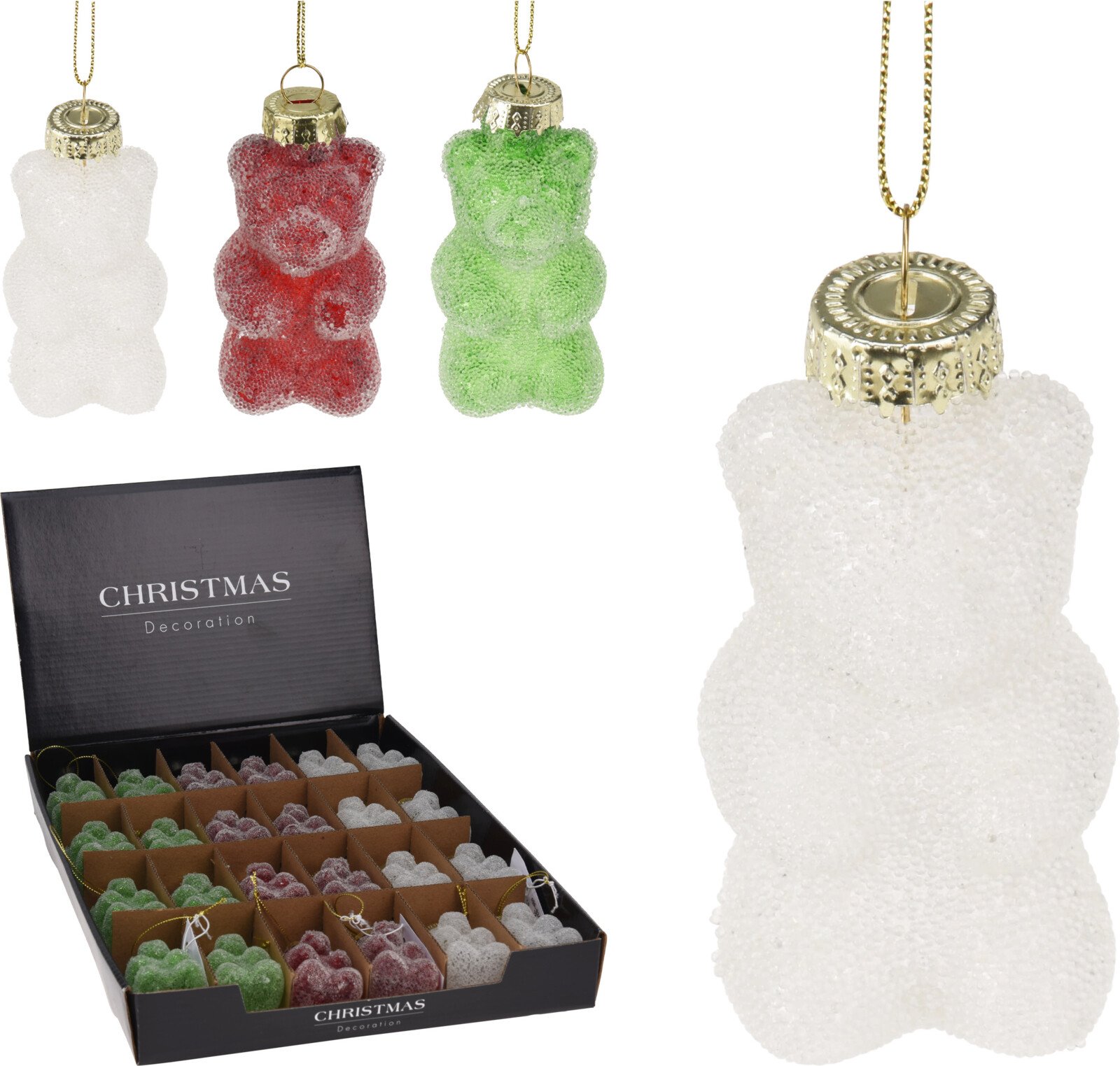 Eglutės žaisliukas Meškiukas, spalvos: žalia/raudona, 36 x 35 x 71 mm