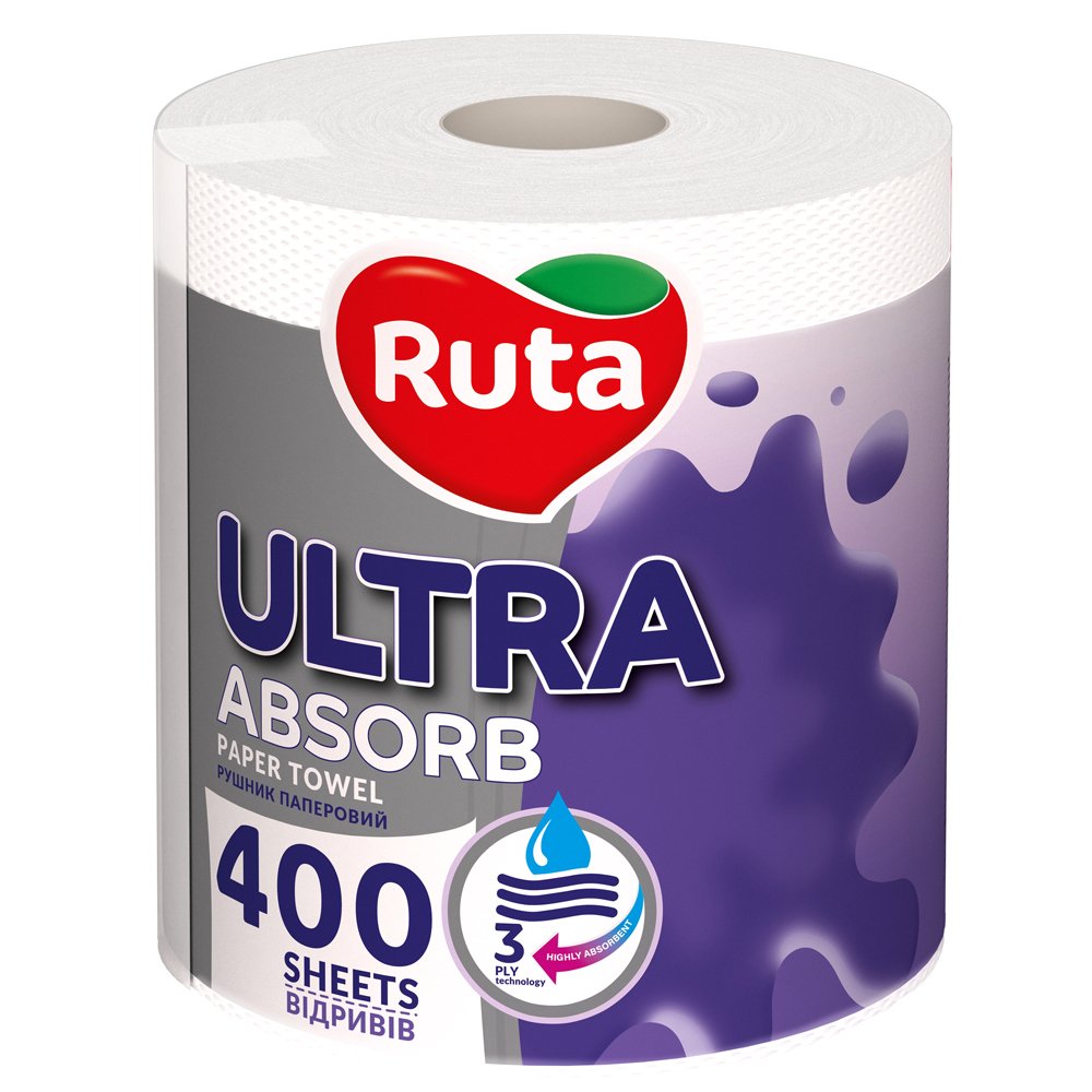 Popieriniai rankšluosčiai RUTA Ultra, 1 rul, 3 sl., 400 lap.