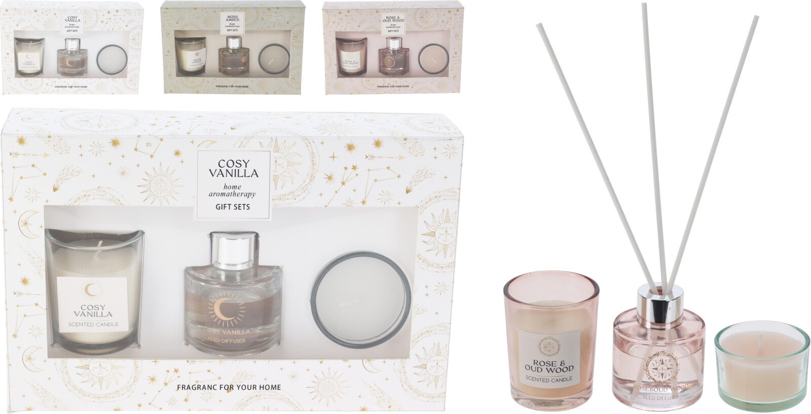 Dovanų rinkinys, namų kvapas ir 2 vnt. kvapnių žvakių, 3 skirtingi kvapai