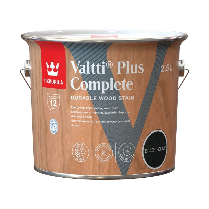 Medienos dažyvė TIKKURILA Valtti Plus Complete, 2,5 l, spalva BLACK EBONY