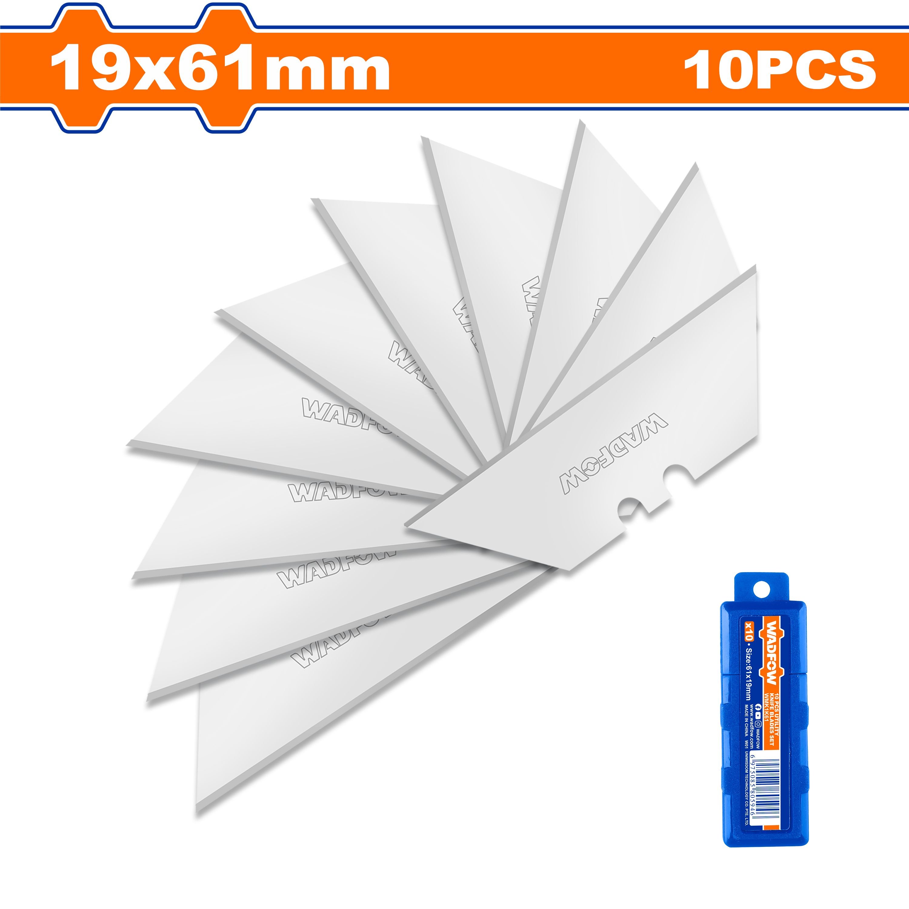 Geležtės peiliui WADFOW, trapecinės, 19x61 mm, 10 vnt., WMK1K61