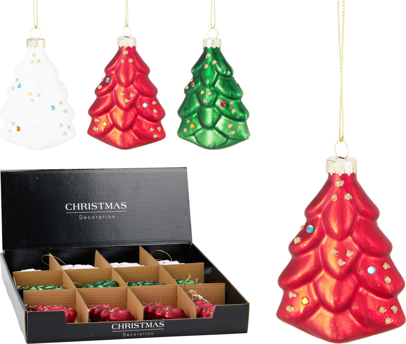 Eglutės žaisliukas Eglutė, stiklas, 3 skirtingos sp., 6 × 3 × 8,7 cm