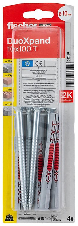 Kaištis su varžtu FISCHER DuoXpand, 10 x 100 mm T, 4 vnt.
