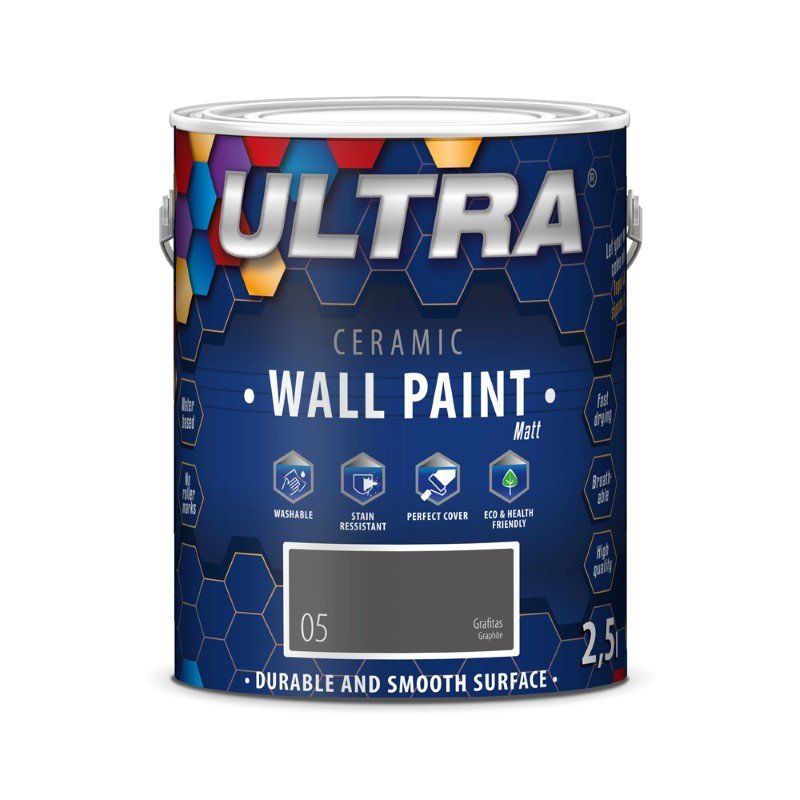 Interjero dažai ULTRA Ceramic, 2,5 l, Grafitas sp. (5)