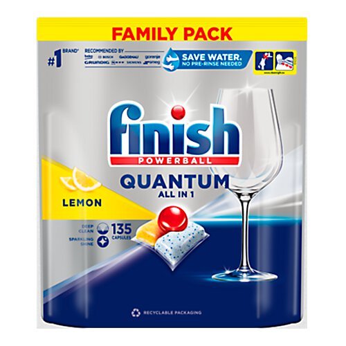 Indaplovių kapsulės FINISH Quantum All In1 Lemon, 135 vnt.