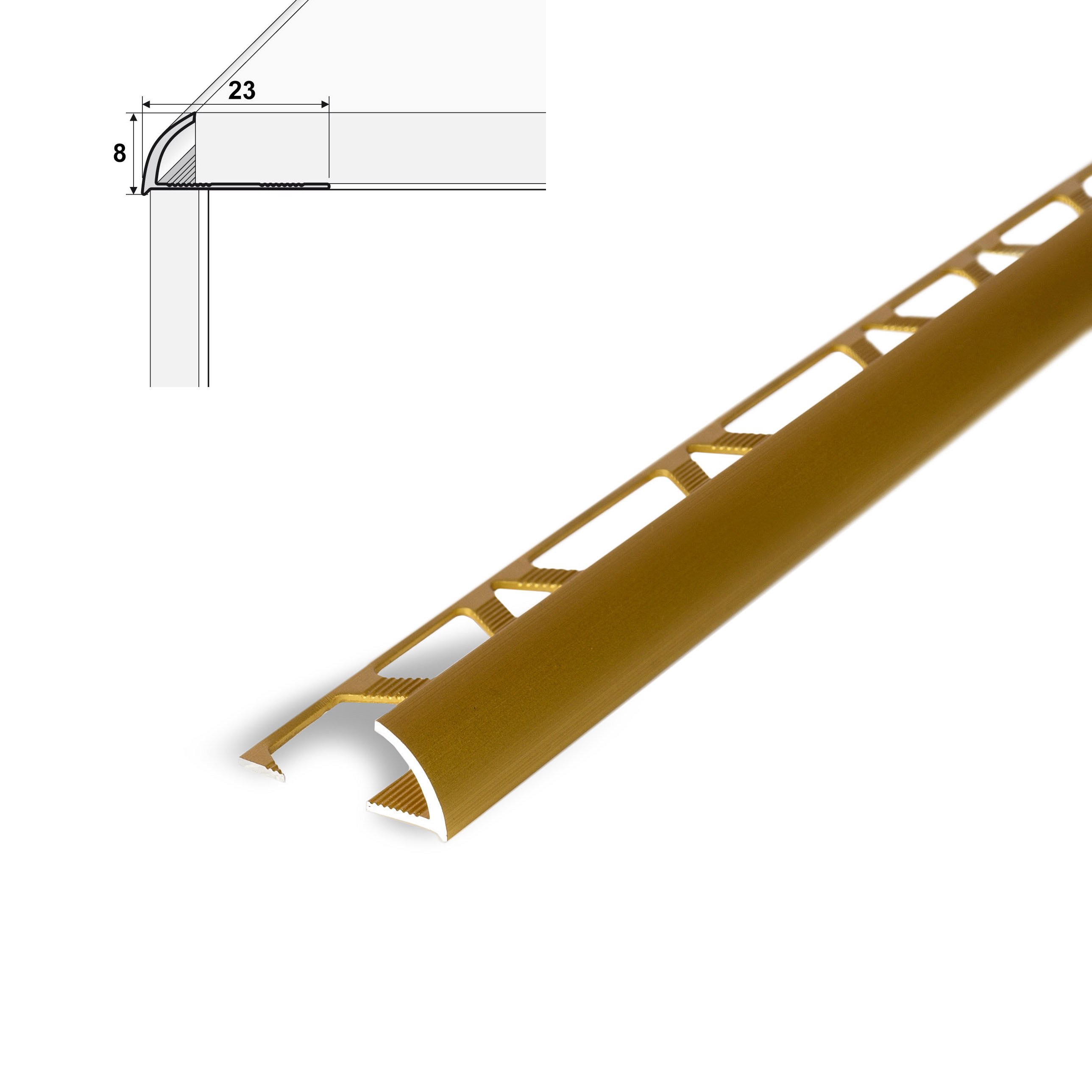 Aliumininė užbaigimo juostelė HESORA H 24 D1, 0.8 x 270 cm, mat. aukso spalvos, kilmės šalis ES