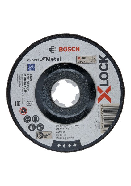 Išgaubtas šlifavimo diskas BOSCH X-LOCK, 125 x 6 x 22,23, A 30 T BF