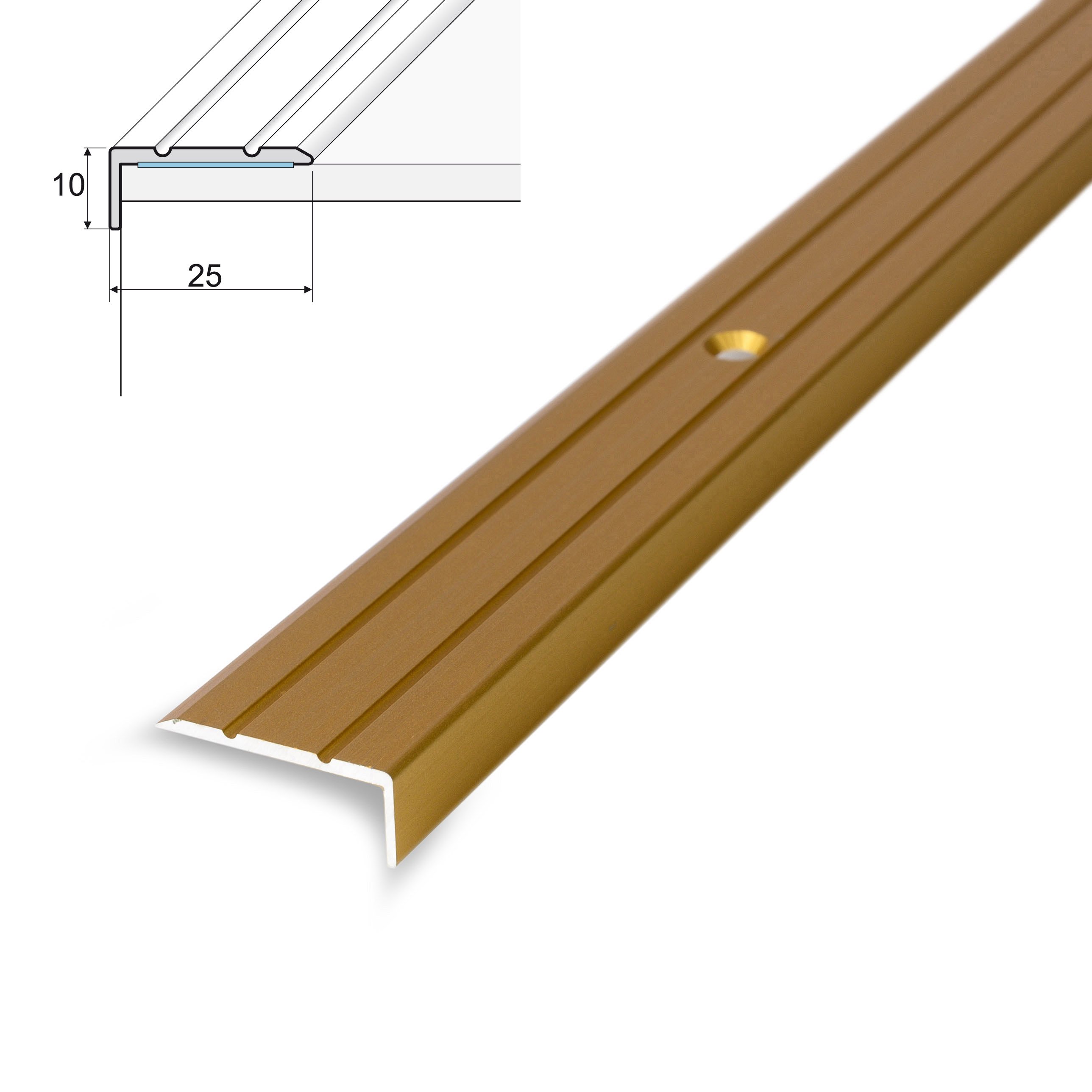 Aliumininė užbaigimo juostelė HESORA H 31 D1, 2,5 x 1 x 90 cm, mat.aukso spalvos, kilmės šalis ES