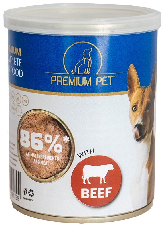 Konservuotas šunų ėdalas PREMIUM PET, mėsos paštetas su jautiena, 360g