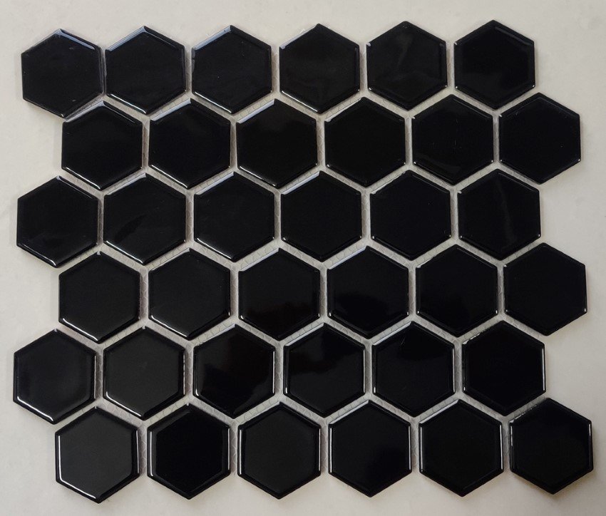 Mozaika INCA MOSAICS Hexagon, 349,3 x 293,8 x 6 mm, 13 vnt./dėž., akmens masės, glazūruota, spl. juoda blizgi