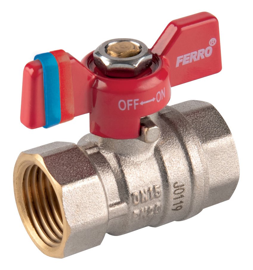 Rutulinis ventilis FERRO Comfort, trumpa rankena, vidus-vidus, 3/4 "