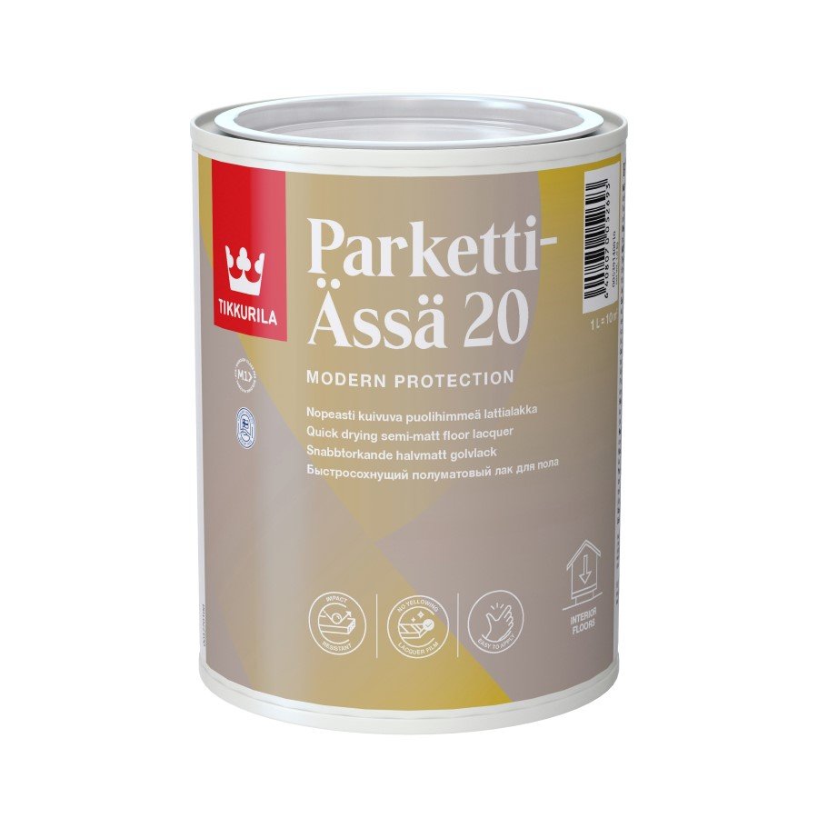 Vandeninis poliuretaninis akrilinis vidaus lakas TIKKURILA, Parketti Assa 20, 1 l