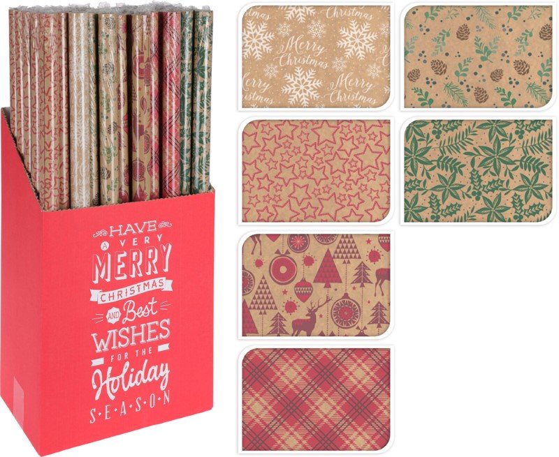 Kalėdinis dovanų pakavimo popierius, 6 skirtingų rūšių, 70 x 500 cm