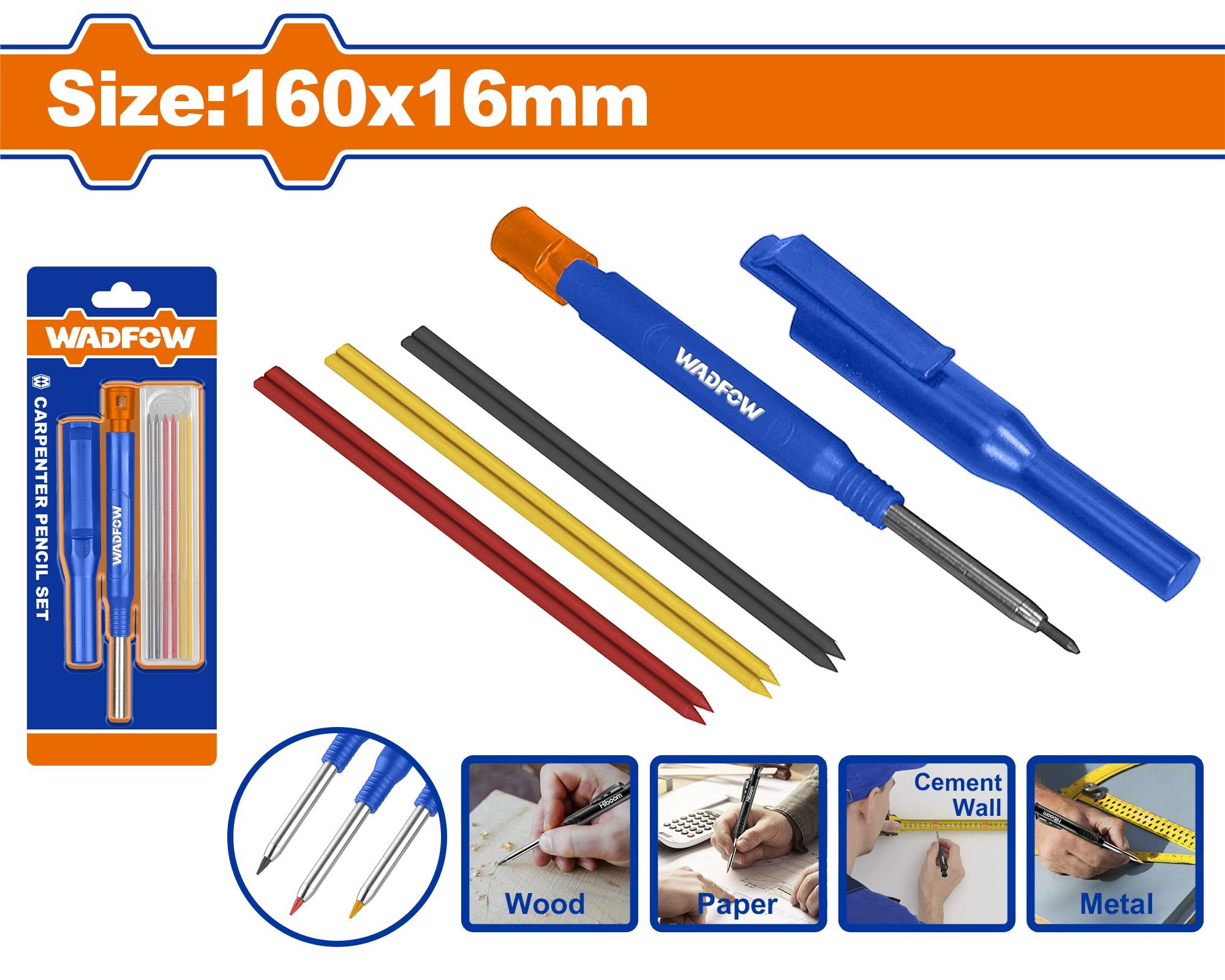 Statybinių staliaus pieštukų rinkinys WADFOW, 160x16 mm, WMB3K06