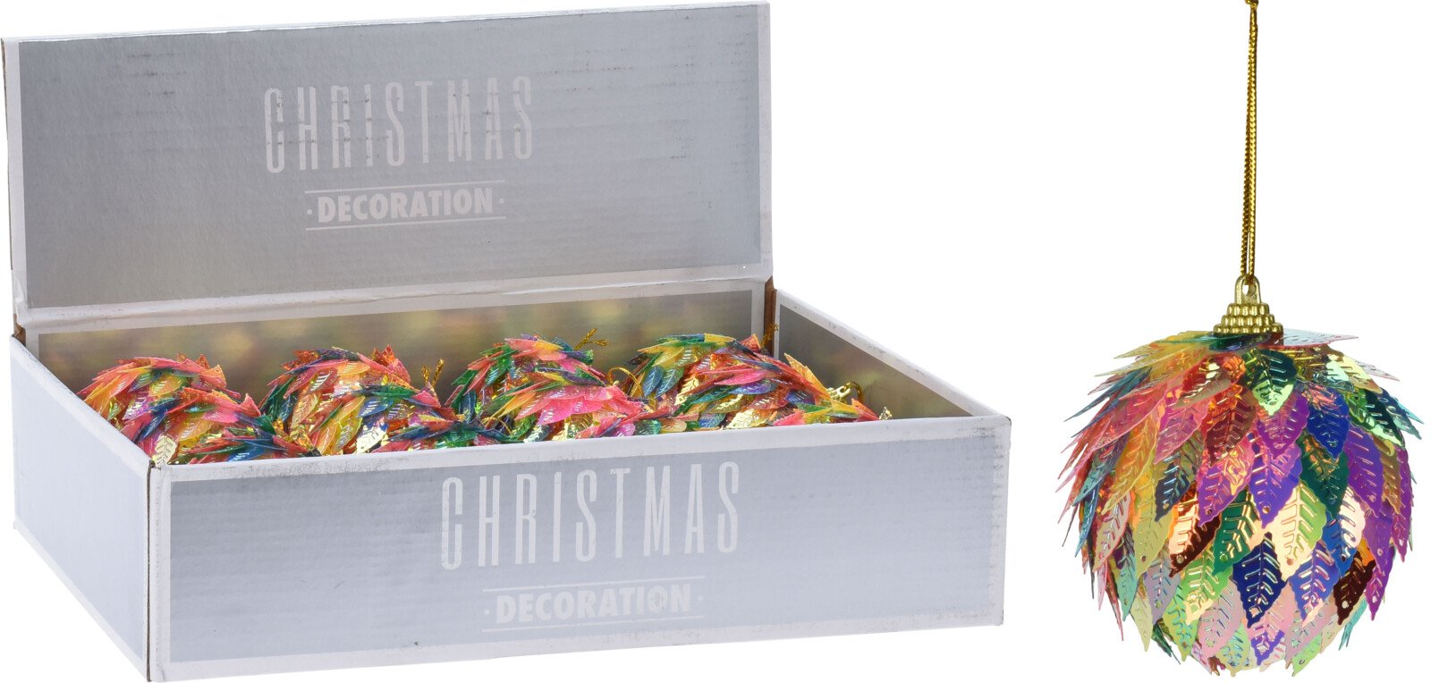 Kalėdinis eglutės žaisliukas iš lapelių Vaivorykštė, 6 cm