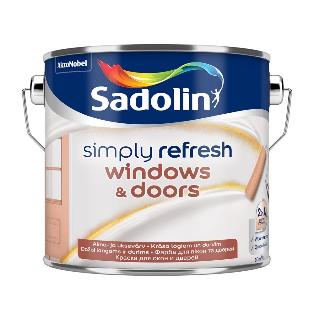 Langų ir durų dažai SADOLIN Simply Refresh Doors&Windows, 2,33 l, BC bazė, pusiau matiniai