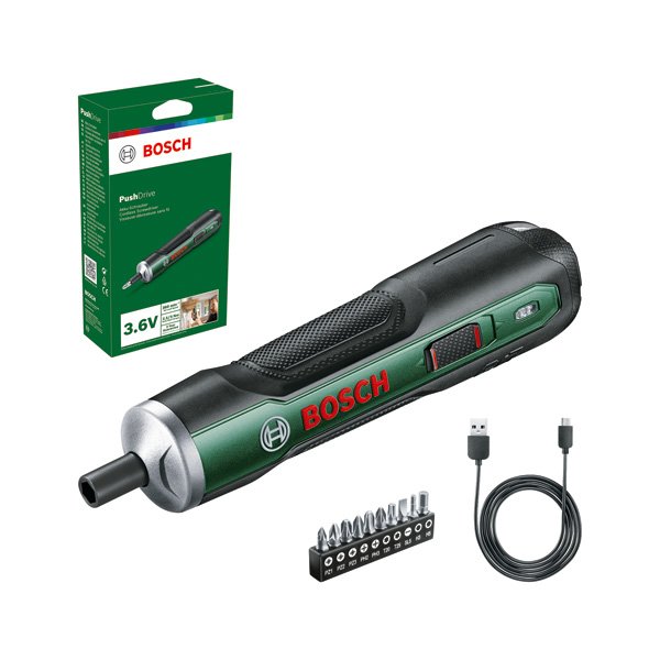 Akumuliatorinis suktuvas BOSCH Green PushDrive, integruota 3,6 V baterija, maks. Sukimo momentas 5 Nm