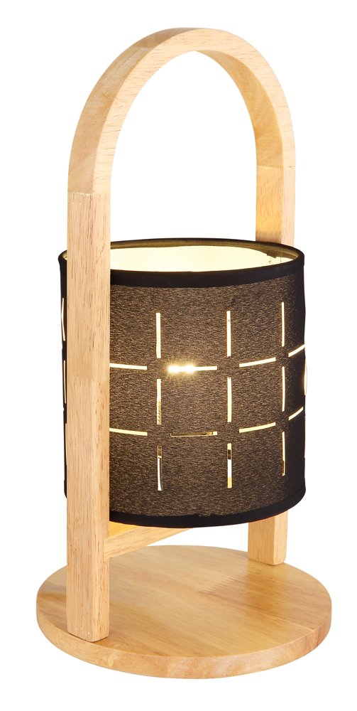 Stalinis nakties šviestuvas GLOBO Ninja, E14, 1 x 40W, 230V, natūralaus medžio spalvos, juoda tekstilė, su jungikliu ant laido 1,5m ilgio, 160 x 330 mm, 21506B