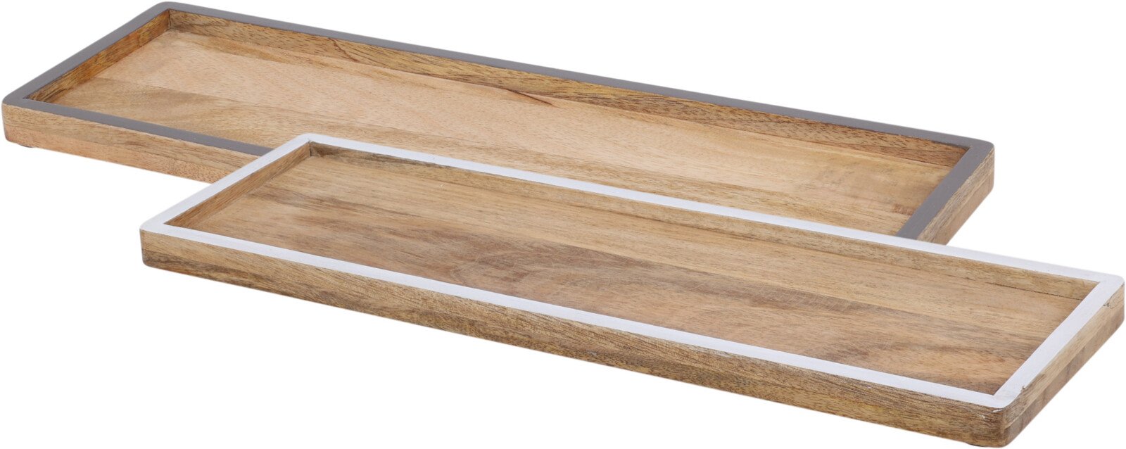 Medinis padėklas, 2 dizainai: natūralus su balta kraštine/natūralus su pilka kraštine, 45 x 14 x 25 cm