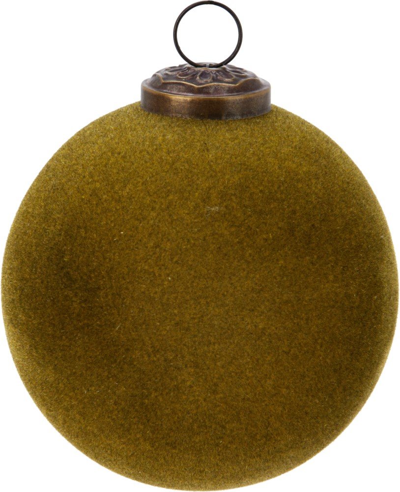 Eglutės žaisliukas, flokuotas stiklas, žalios sp., skersmuo 10 cm