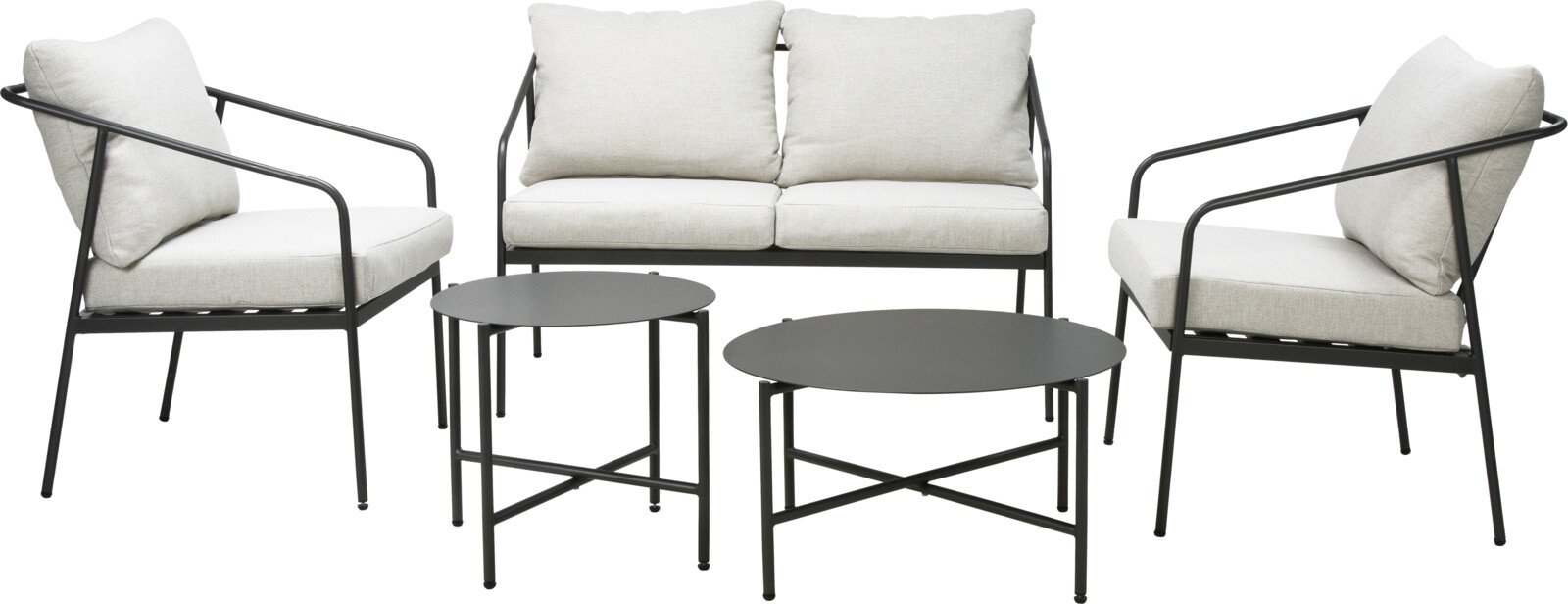 Sodo baldų komplektas, 5 dalys, 2 staliukai, 2 foteliai, dvivietė sofa