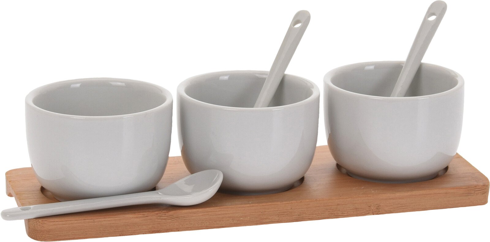 Serviravimo padėkliukas, su keraminiais dubenėliais ir šaukšteliais