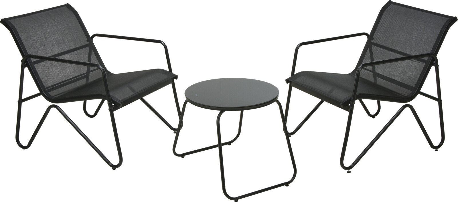 Sodo baldų komplektas, staliukas ir 2 kėdės, juodos sp.