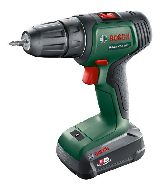 Akumuliatorinis smūg. gręžtuvas BOSCH Green Easy Impact 18V-40, 18V, 1 x 2 Ah akumuliatoriai, maks. sukimo momentas 40 Nm. 13 mm griebtuvas, LED apšvietimas, svoris 1,3 kg